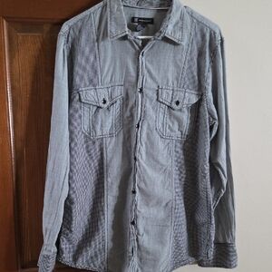 INC International Concepts Black and White Striped/Check Shirt